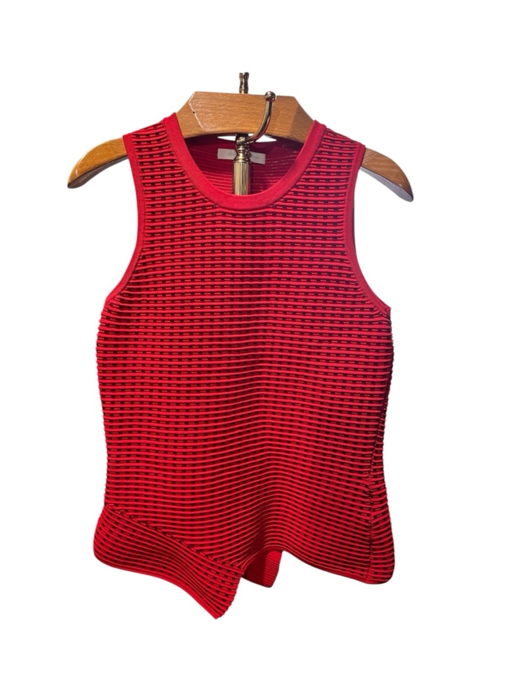 Jonathan Simkhai Red Textured Sleeveless Tank Asymmetric Large